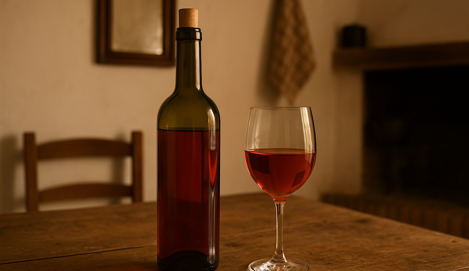 Botella y copa representando el clarete tradicional como mezcla histórica de vinos en España