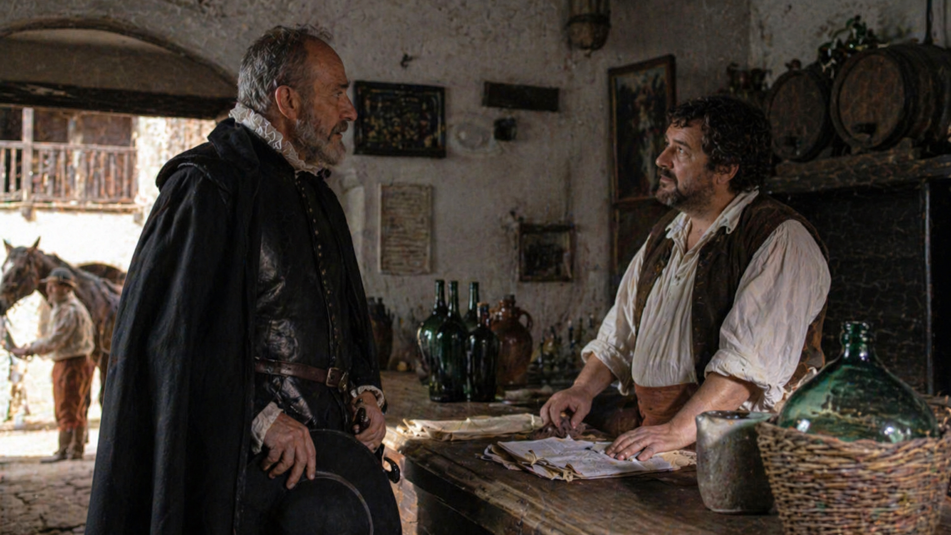 Cervantes recaudando impuestos en una taberna entre La Mancha y Andalucía
